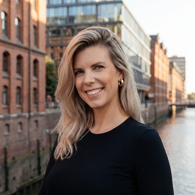 Celina Finger, Creative Producer bei Collective Brain, vor der Speicherstadt in Hamburg